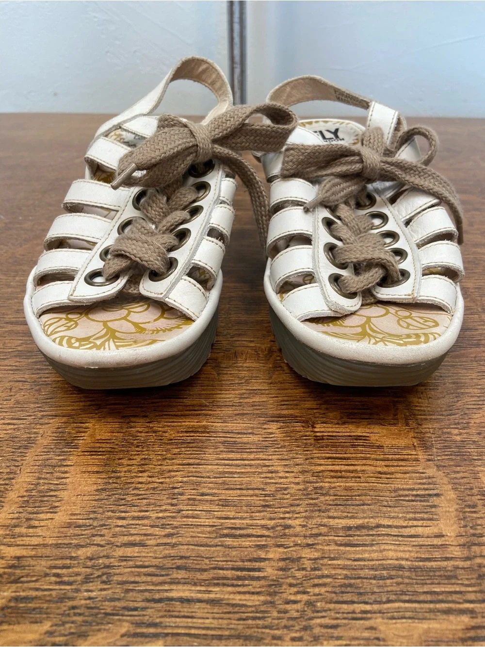 FLY LONDON LEATHER WEDGE MODERN LACE UP WOMENS 37 6 6.5 EDGY SNEAKER HEELS